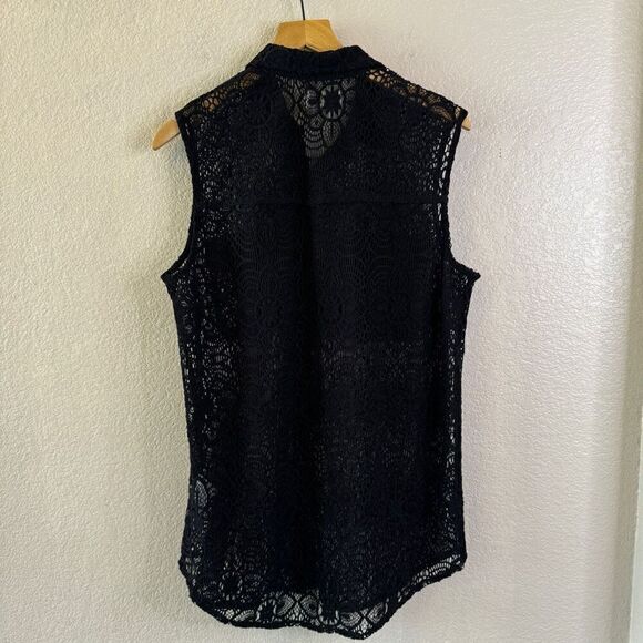 Denim & Supply Ralph Lauren Black Lace Button Down Shirt size Large - Picture 7 of 10